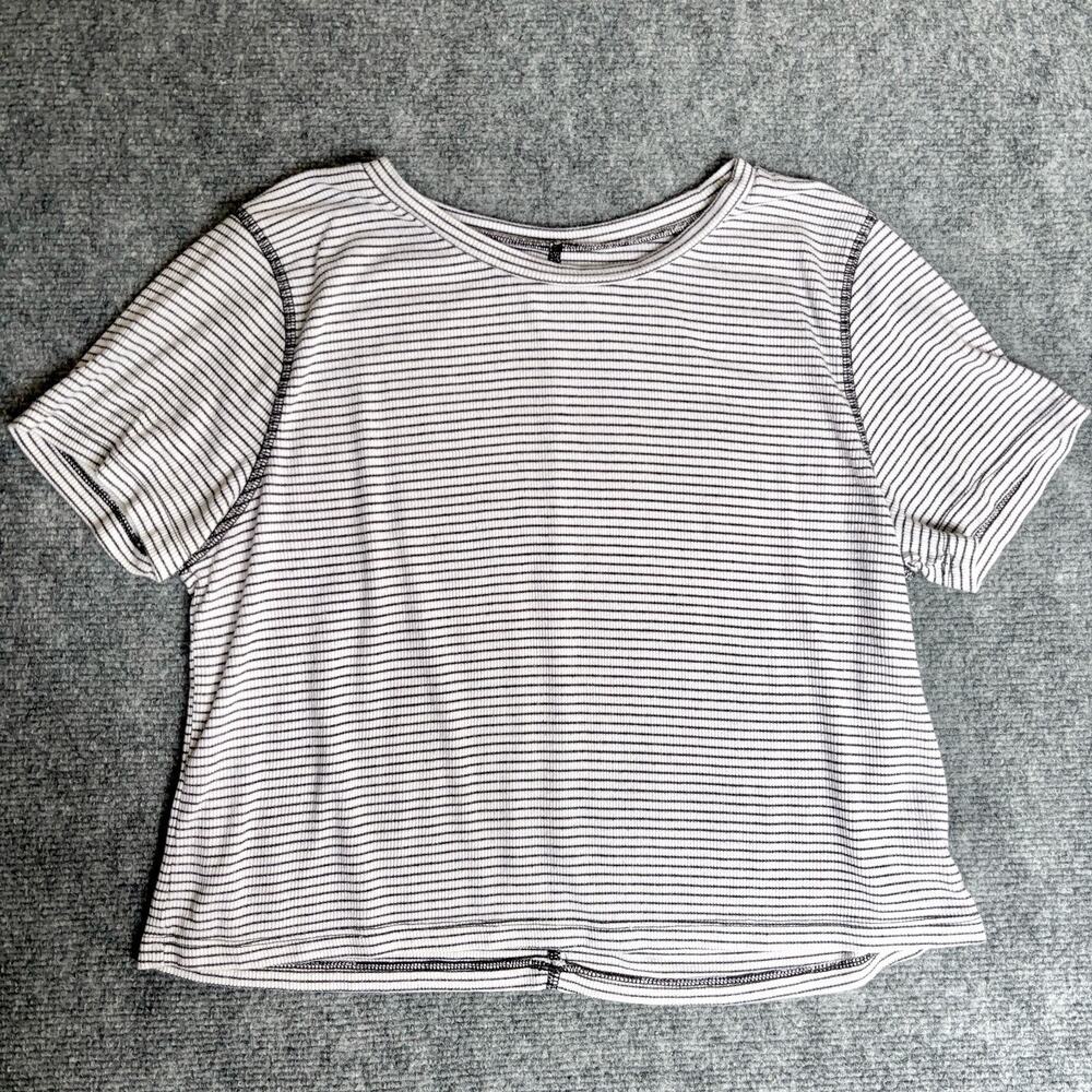 American Eagle Outfitters Ribbed Crop Tee White Navy Stripe Women's Medium